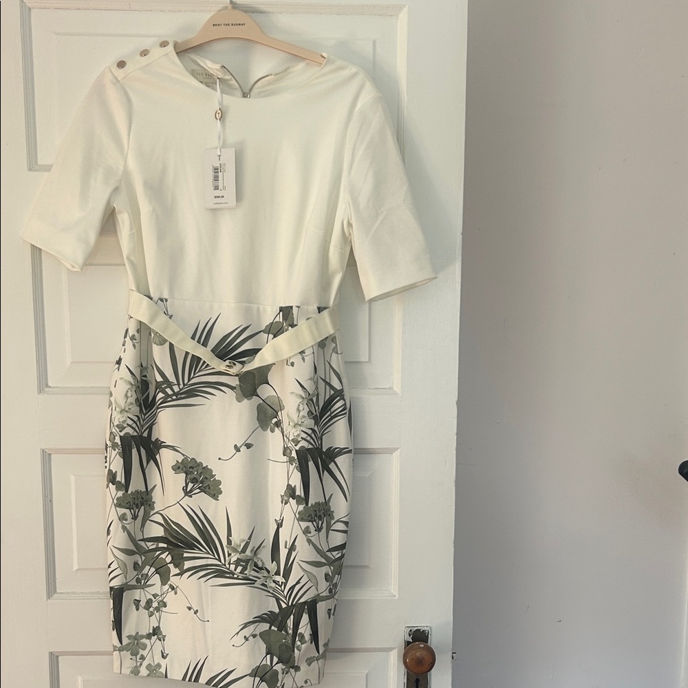 Ted Baker Cream and Green Botanical Midi Dress